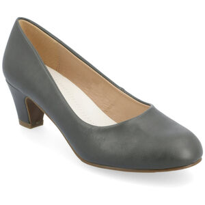 Journee Women's 9 Stone Grey Comfort Insole Round Toe Low Block Heel Pumps NIB